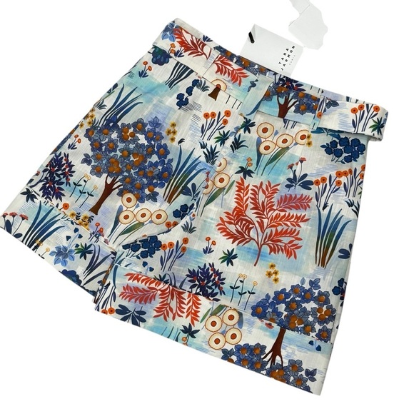 Tara Jarmon NWT Belted Shelby 100% Cotton Blue Floral Printed High Waist Shorts - Picture 7 of 16